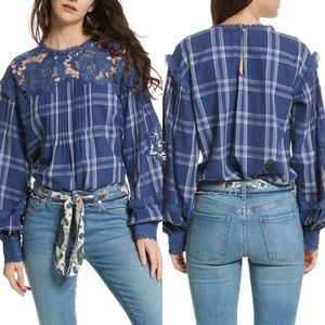FREE PEOPLE Small Navy Darling Diana Lace Top